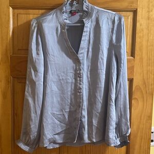 Light Blue Grey Button-Up Blouse